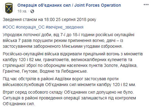 Бойовики під Авдіївкою застосували заборонені міномети, - ООС