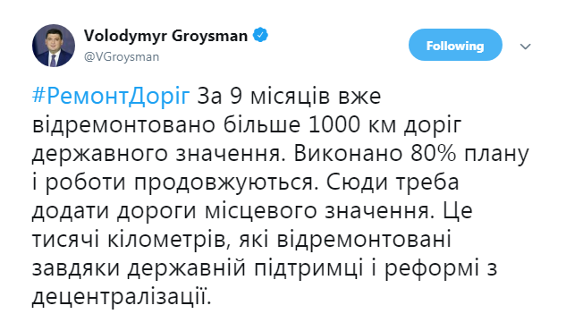 В Украине с начала года отремонтировали более 1000 км дорог