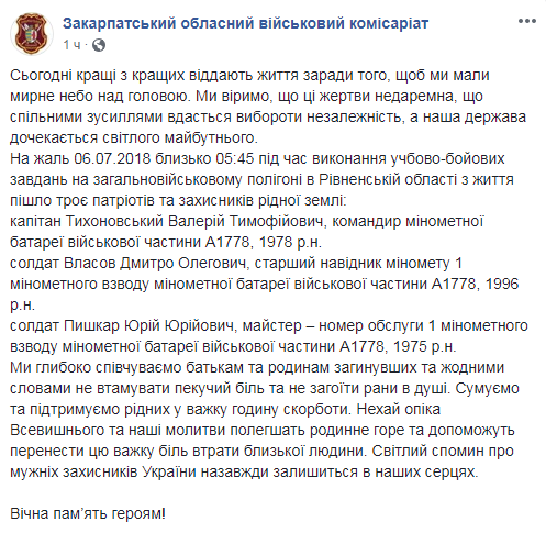Взрыв на Ровенском полигоне: обнародованы имена погибших