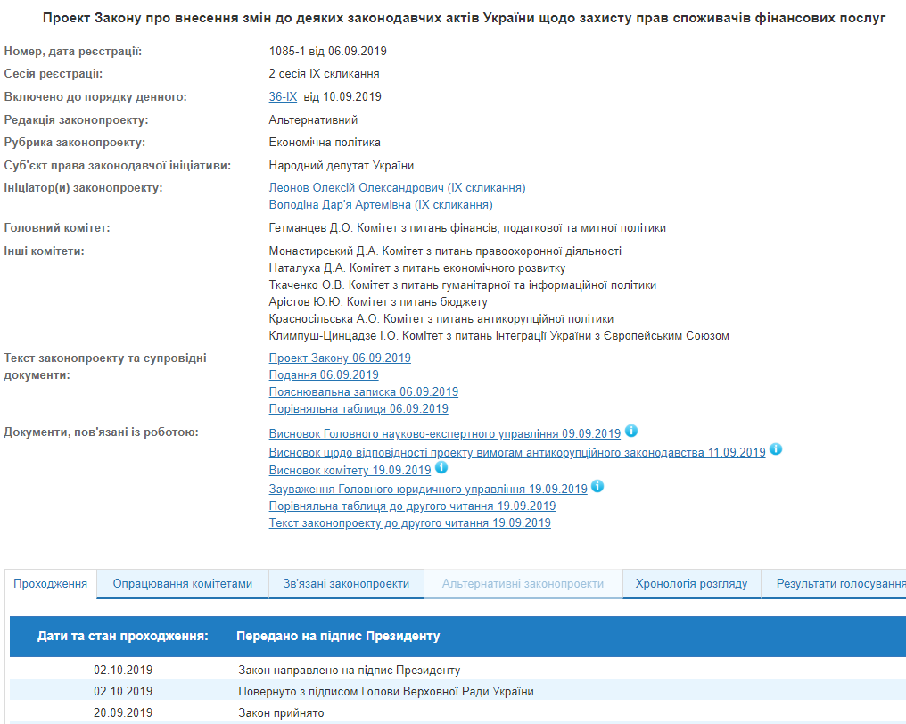 На подпись президенту передали закон о защите потребителей финуслуг