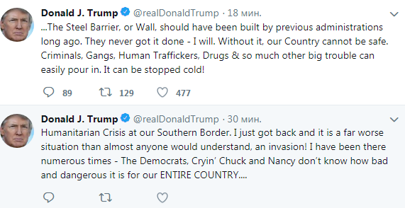 Трамп заявив про гуманітарну кризу на південному кордоні США