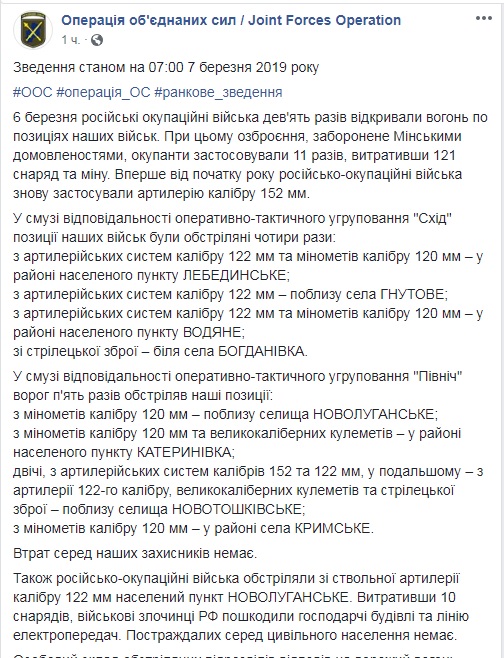 Доба на Донбасі обійшлася без втрат серед українських військових