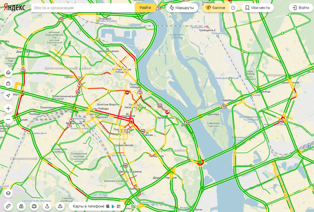 Затори у Києві досягли 5 балів