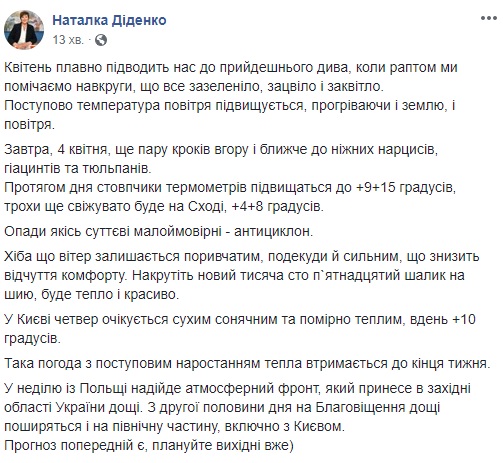 Тепло вже близько: синоптик порадувала прогнозом погоди