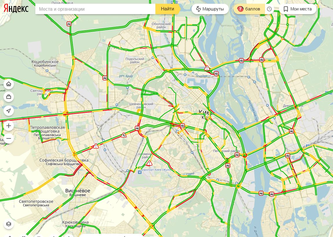 Пробки в Киеве достигли 7 баллов
