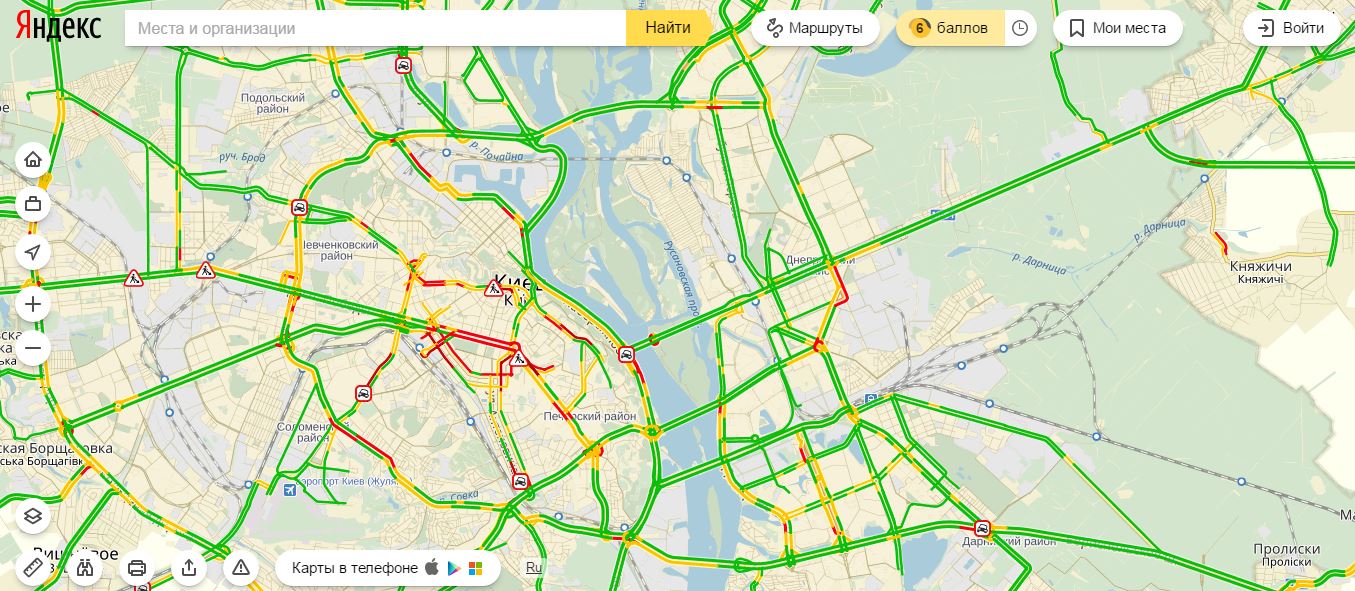 Пробки в Киеве достигли 6 баллов