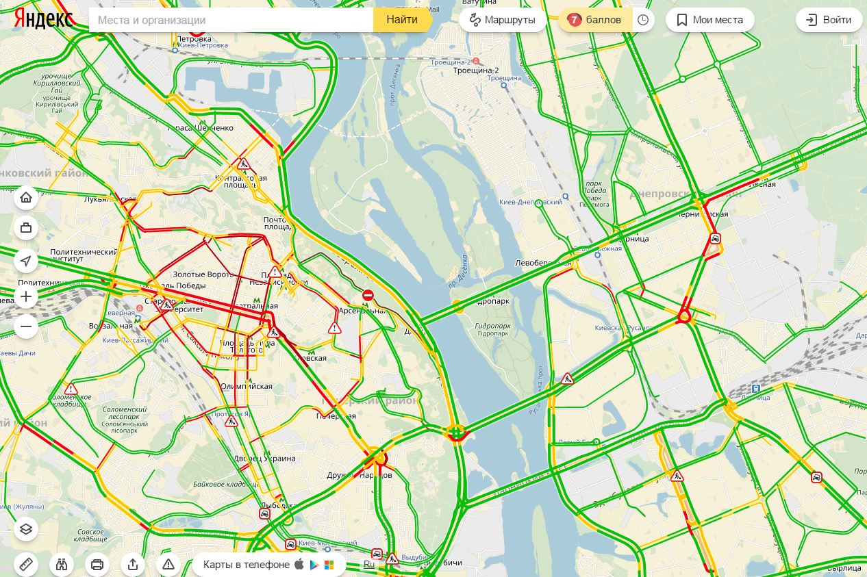 Затори у Києві досягли 7 балів