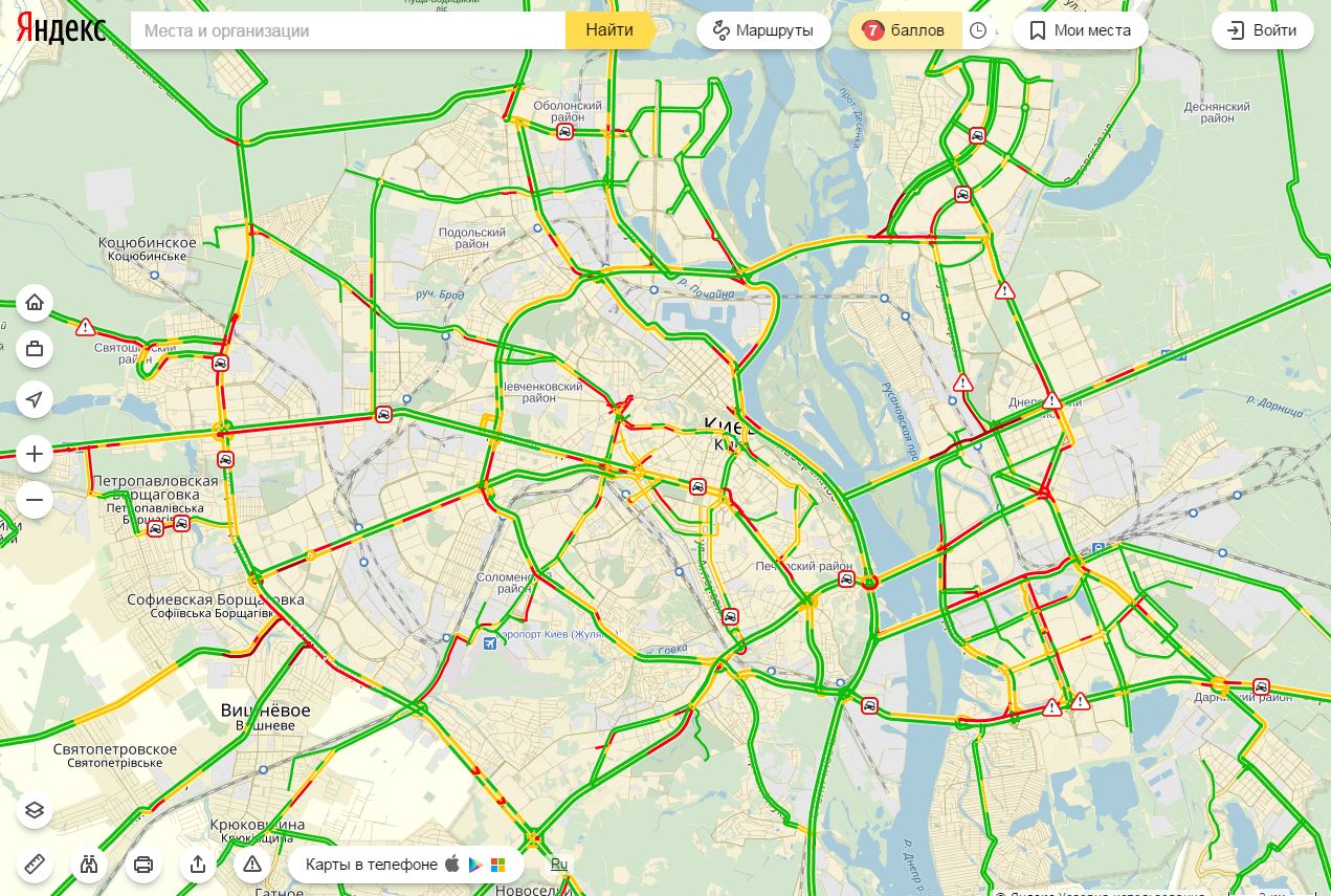 Пробки в Киеве достигли 7 баллов