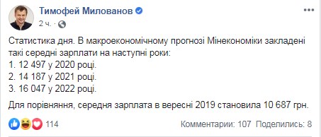 В Минэкономики анонсировали рост средней зарплаты на 2000 гривен ежегодно