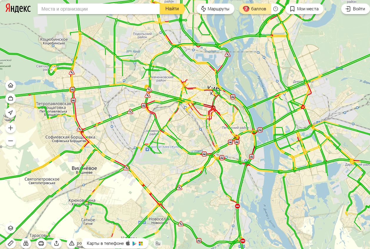 Затори у Києві досягли 7 балів