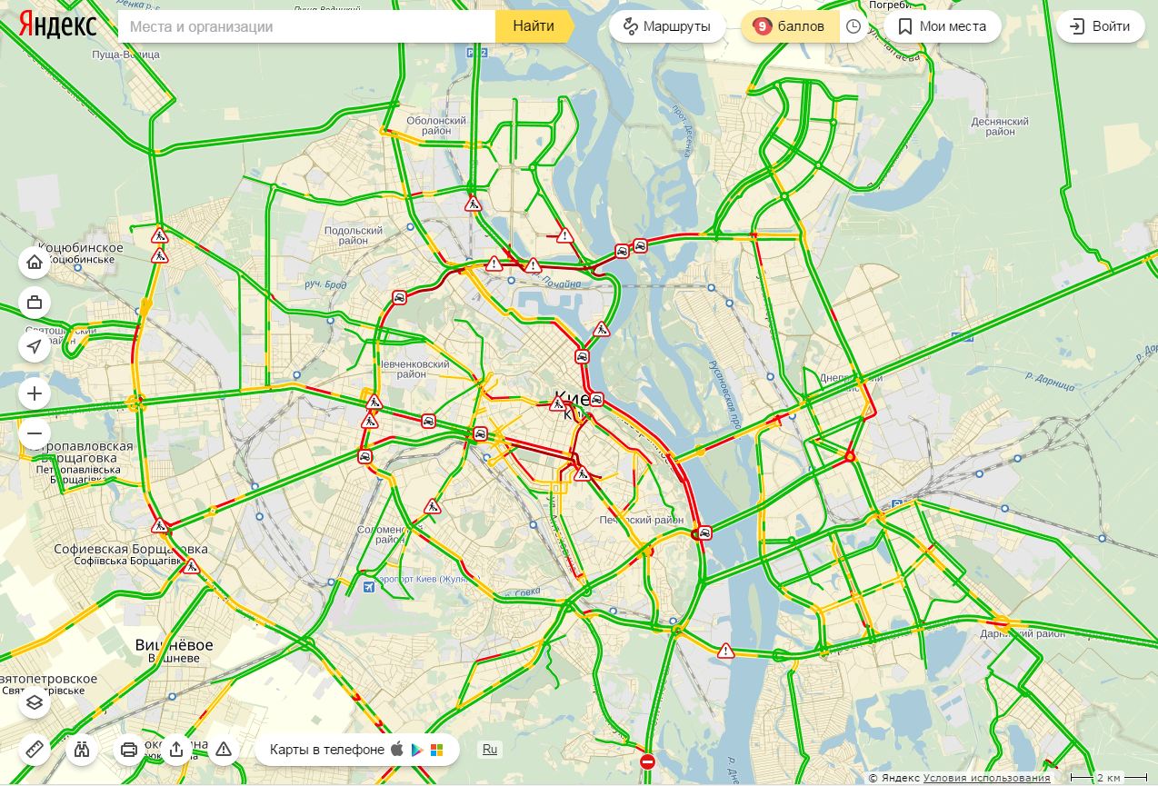 Пробки в Києві сягнули 9 балів