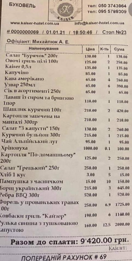 Буковель трещит по швам: чек из местного ресторана поверг в шок украинцев