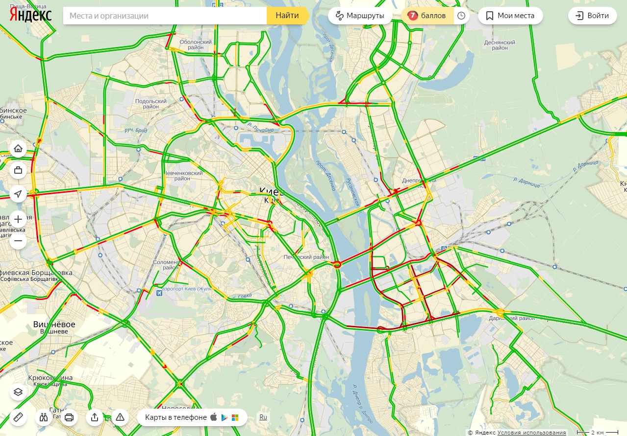 Пробки в Киеве достигли 7 баллов