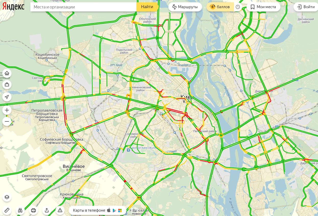 Пробки в Киеве достигли 6 баллов