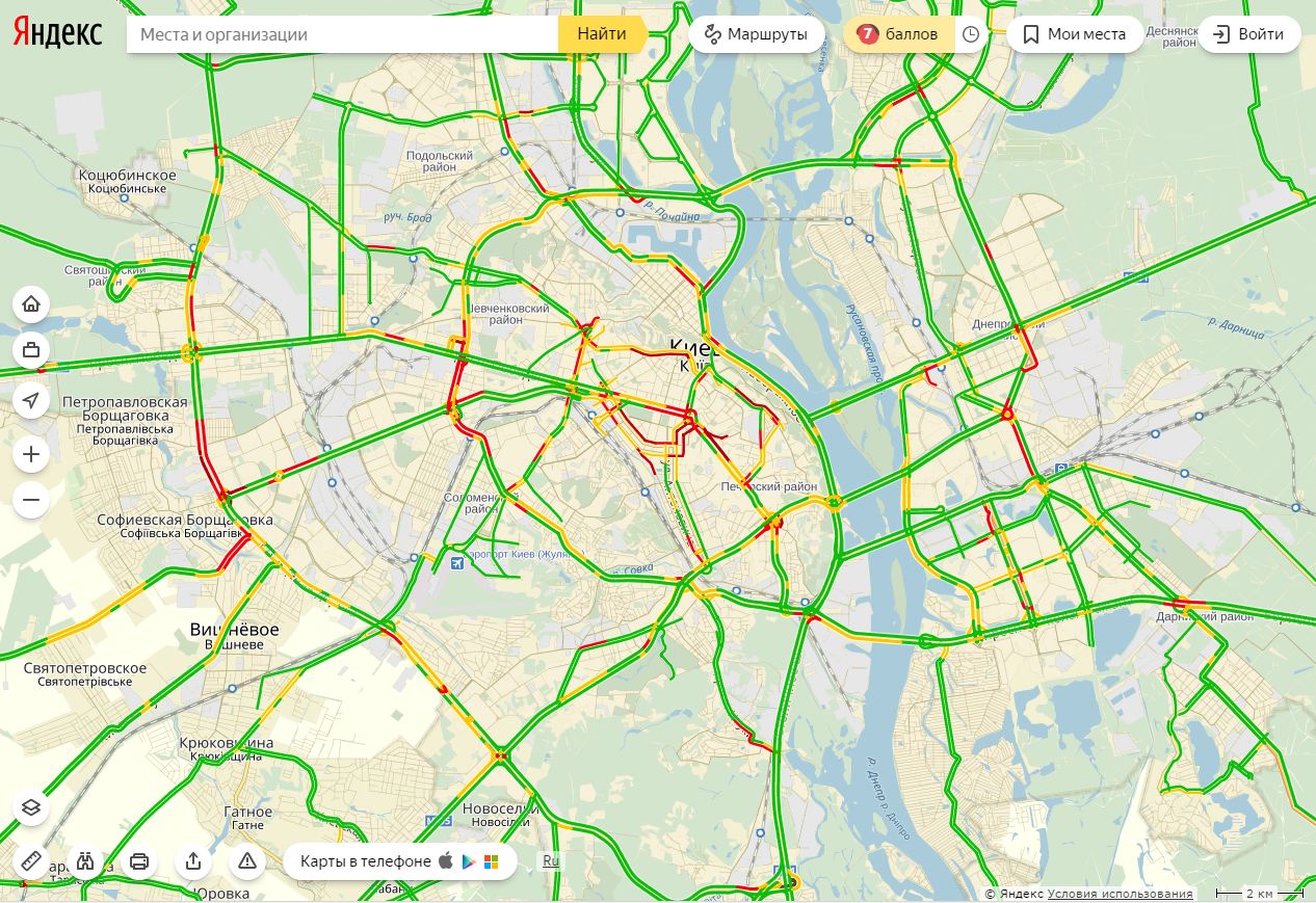 Пробки в Киеве достигли 7 баллов