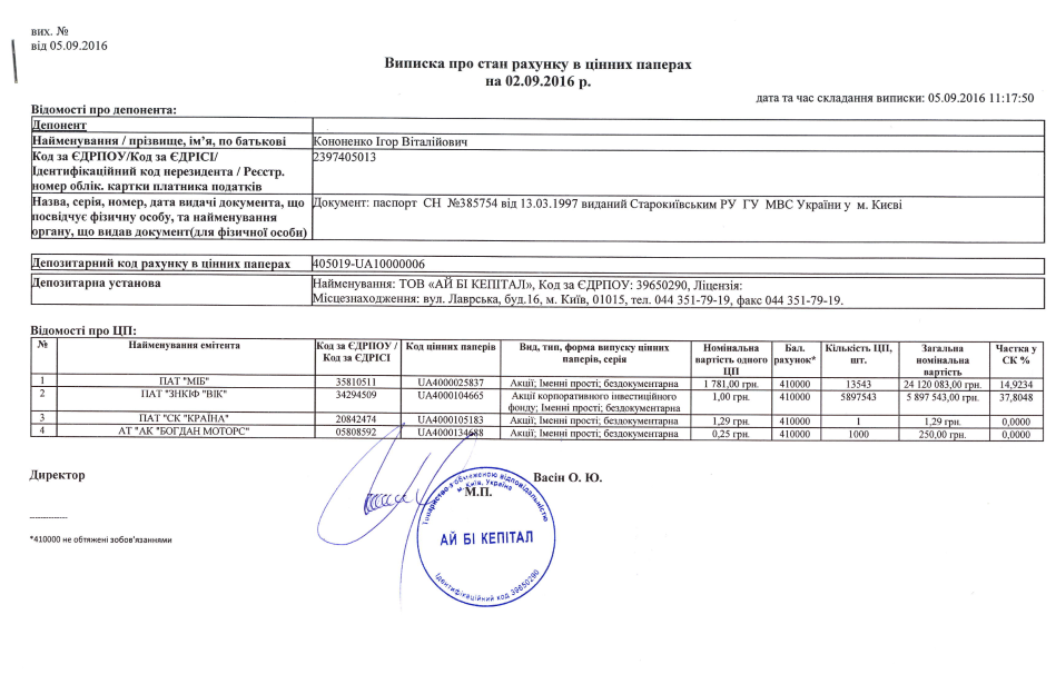 У Кононенко опровергли факт хранения ценных бумаг в финучреждениях с российским капиталом