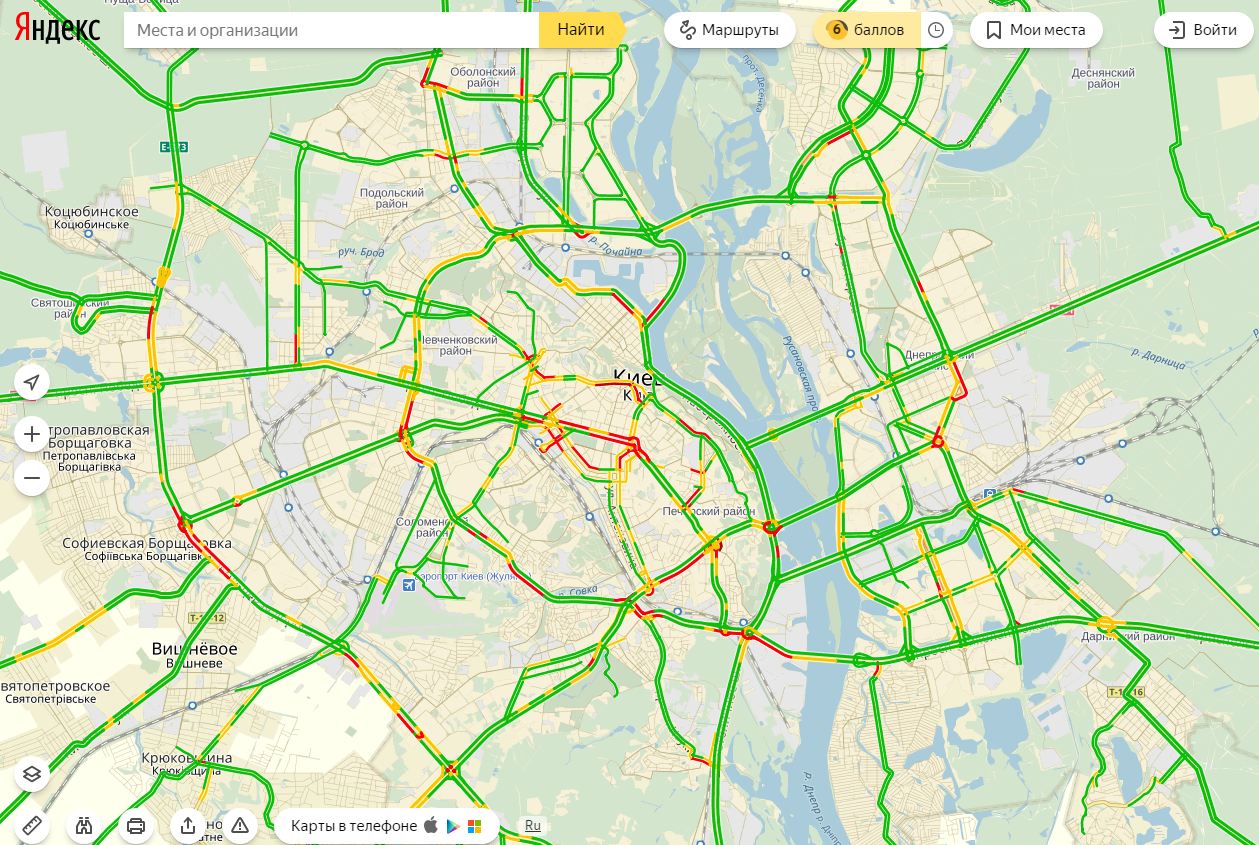 Затори у Києві досягли 6 балів