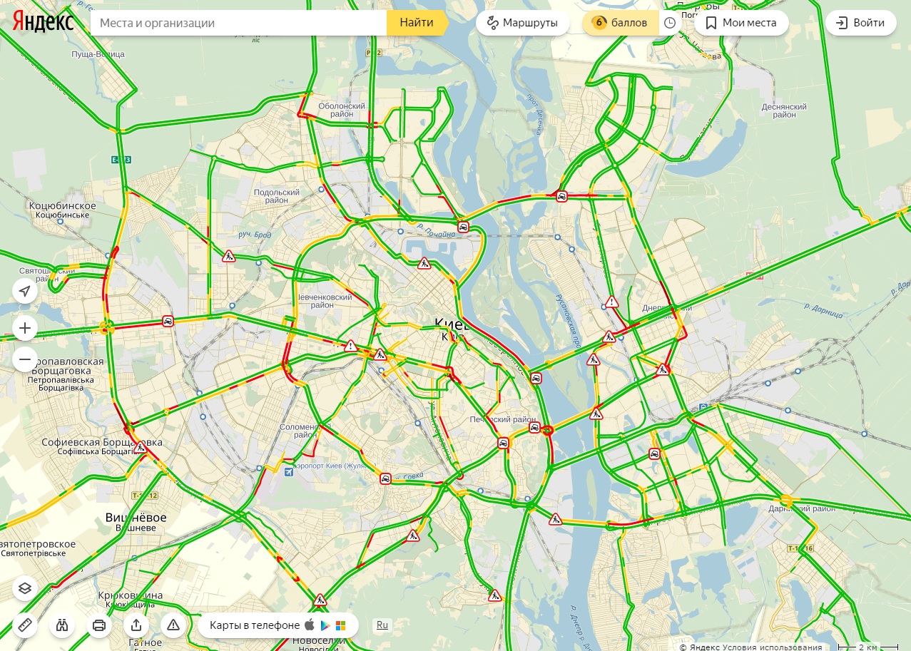Пробки в Киеве достигли 6 баллов