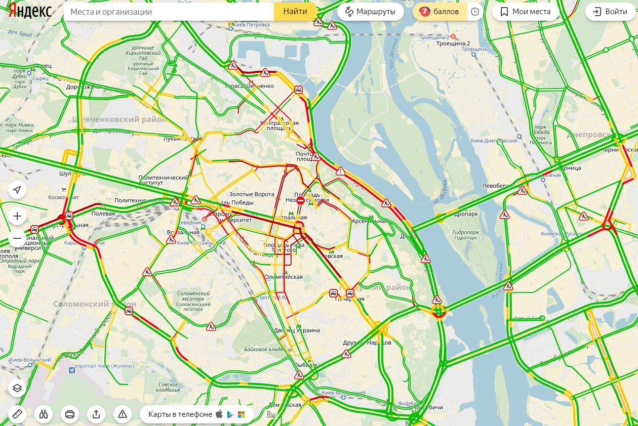 Затори у Києві досягли 7 балів
