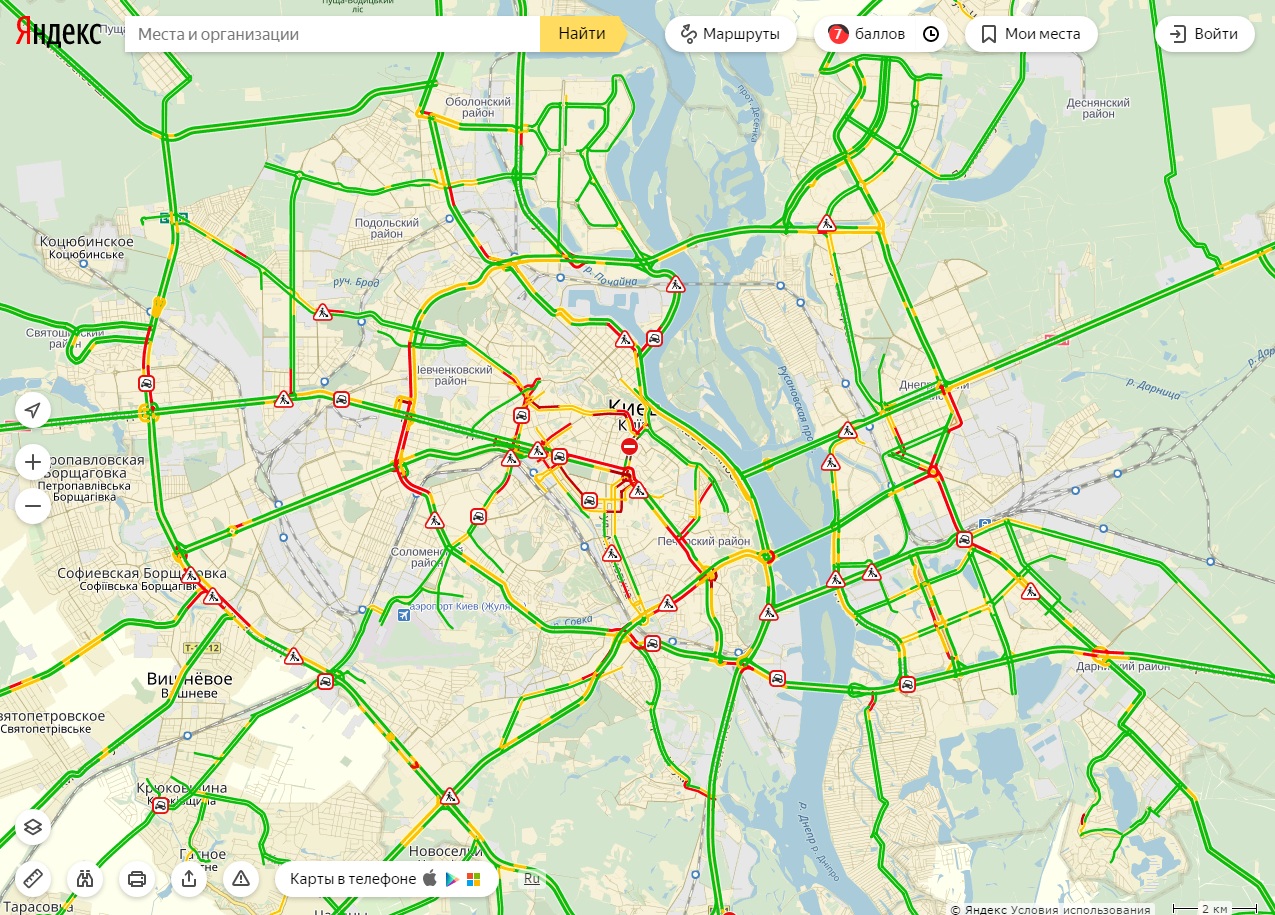 Пробки в Киеве достигли 7 баллов