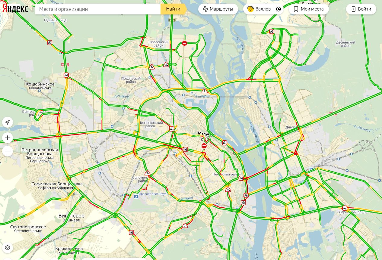 Пробки в Киеве достигли 6 баллов