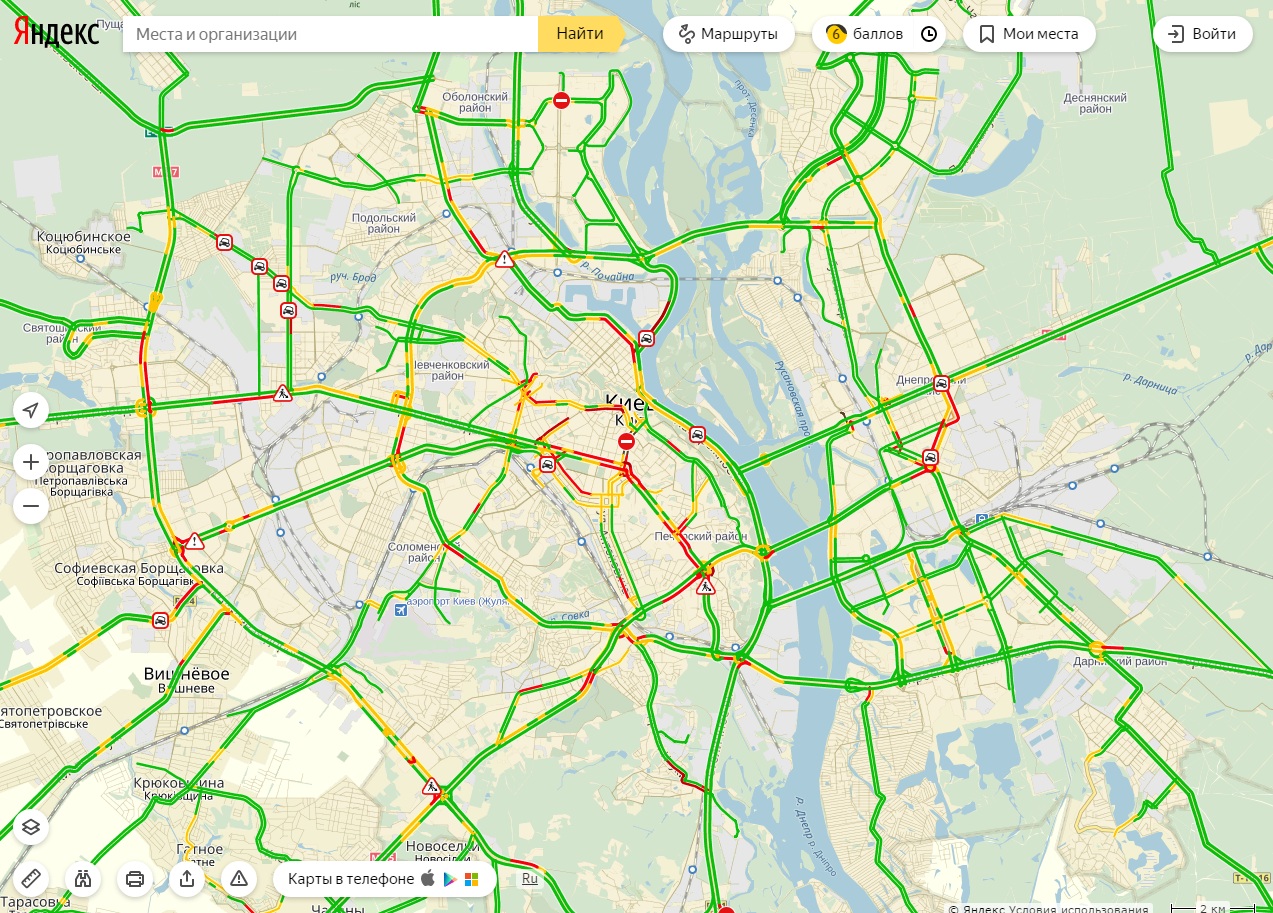 Пробки в Киеве достигли 6 баллов