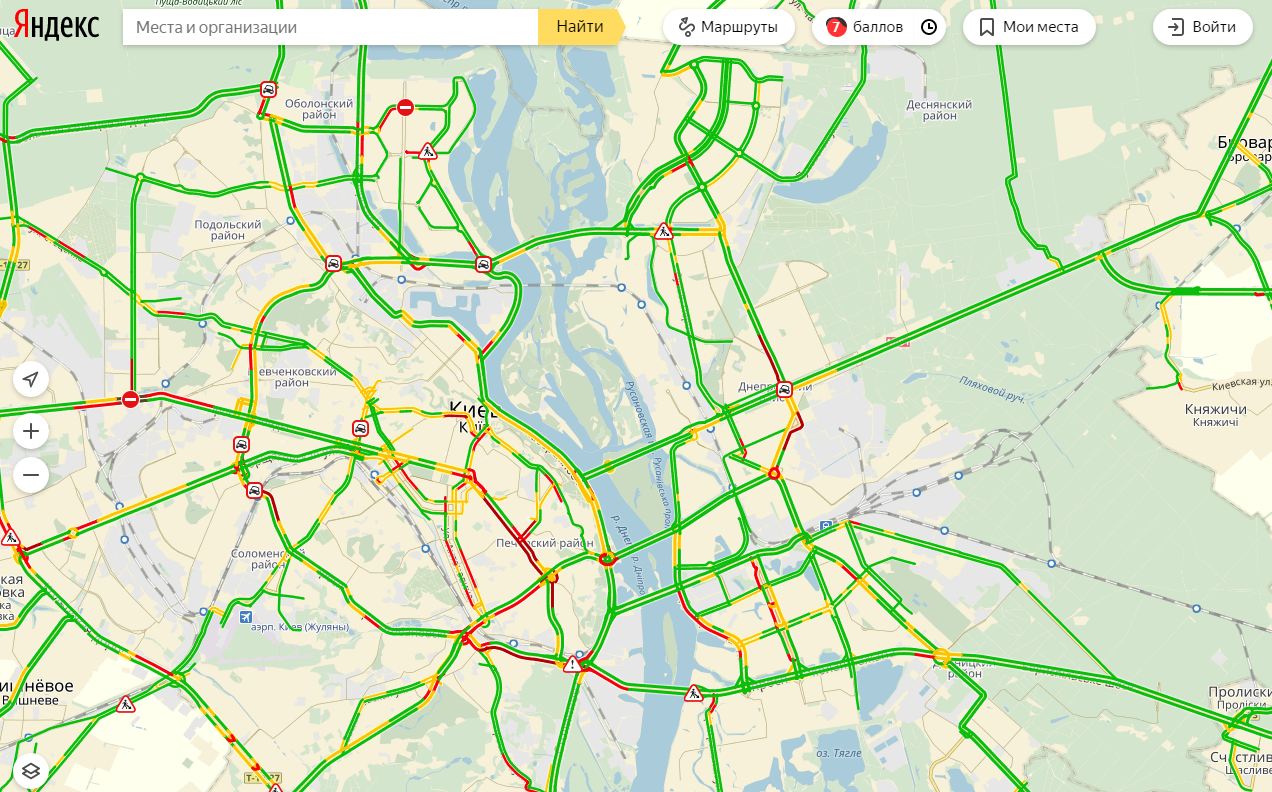 Пробки в Киеве достигли 7 баллов