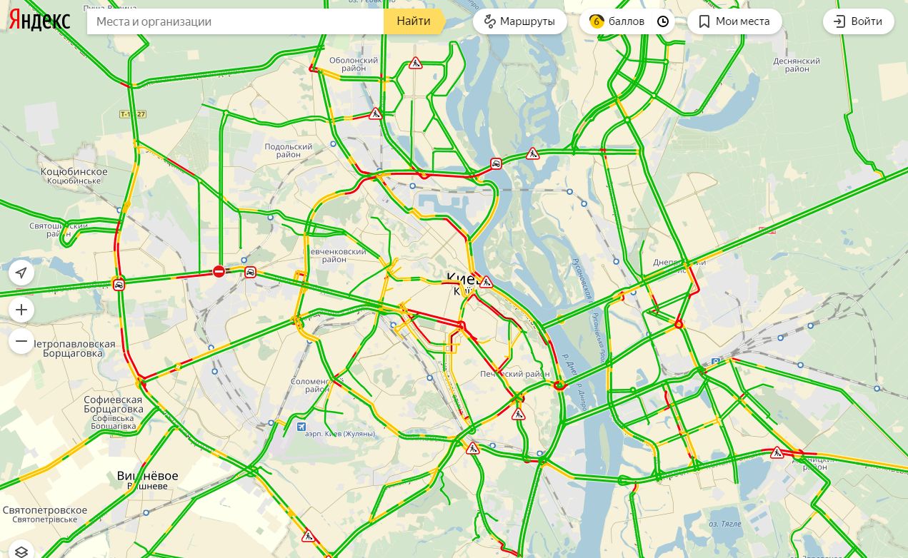 Пробки в Киеве достигли 6 баллов