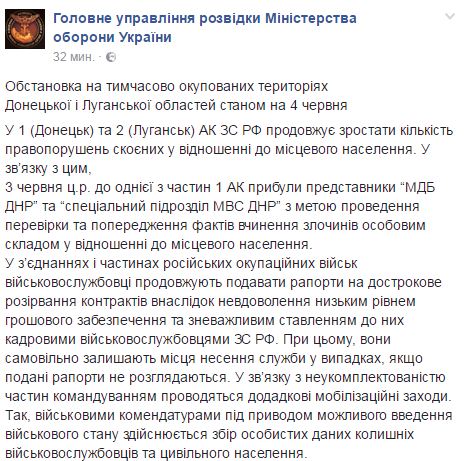 Військові РФ на Донбасі дезертирують у разі відхилення рапортів на звільнення, - розвідка