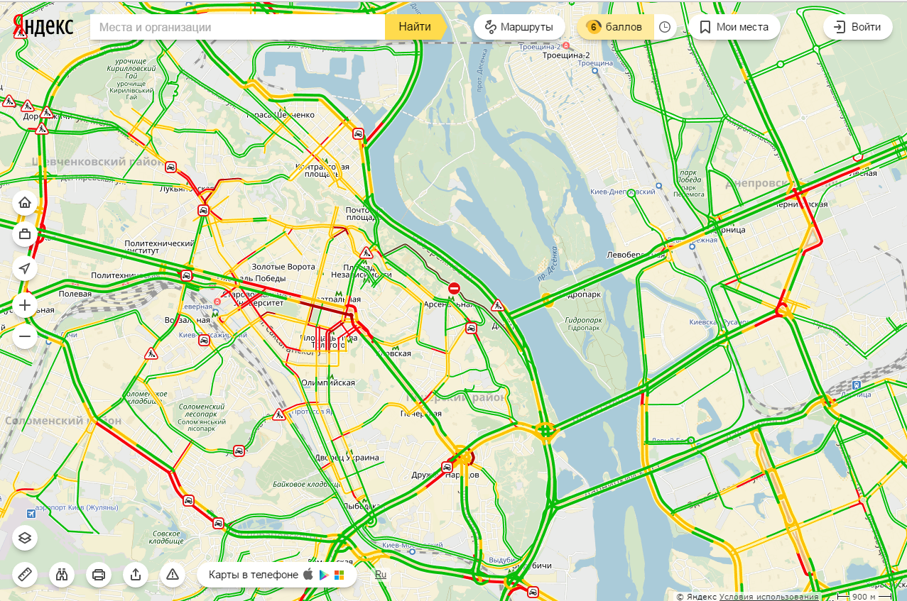 Затори у Києві досягли 6 балів