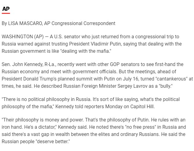 Фото:usnews.com Сенатор США Кеннеди сравнил российские власти с мафией