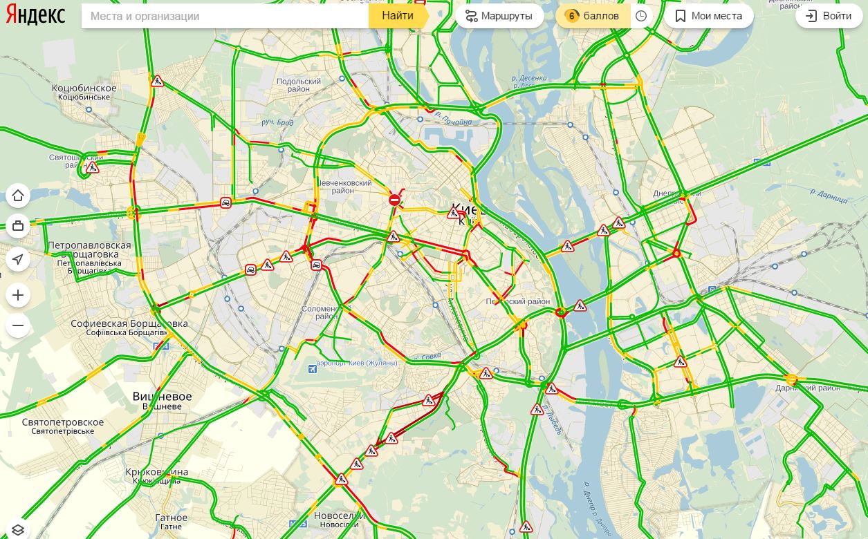 Затори у Києві досягли 6 балів