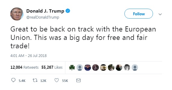 Трамп и Юнкер договорились о снижении торгового напряжения между США и ЕС