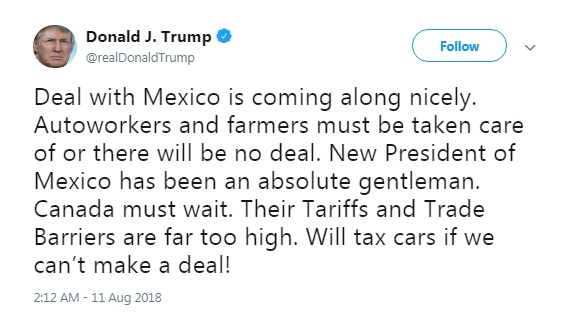 Трамп заявил о прогрессе в переговорах по торговле с Мексикой