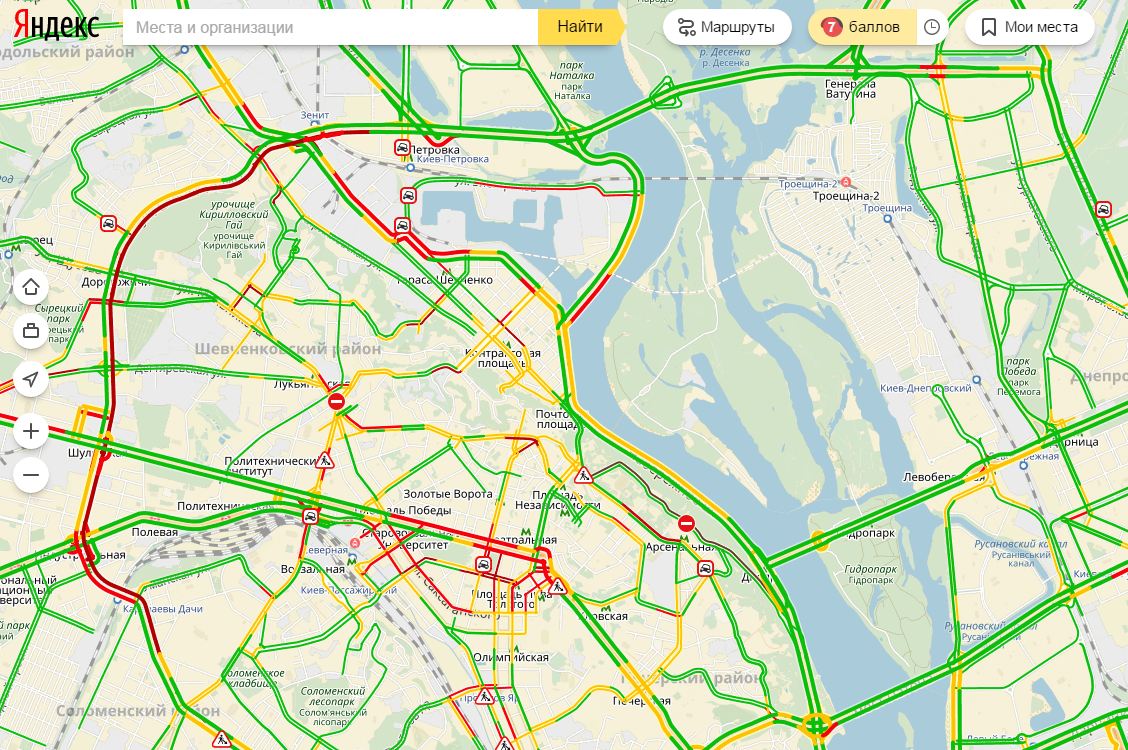 Затори у Києві досягли 7 балів