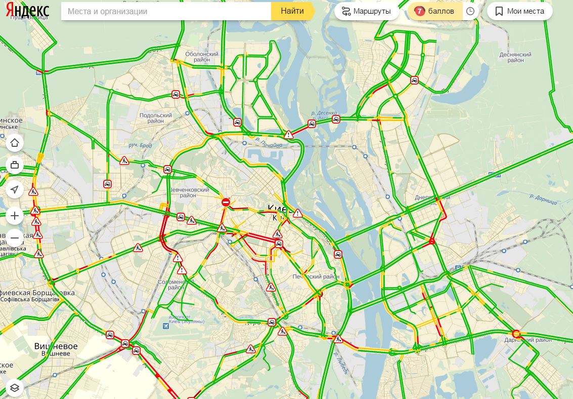 Затори у Києві досягли 7 балів