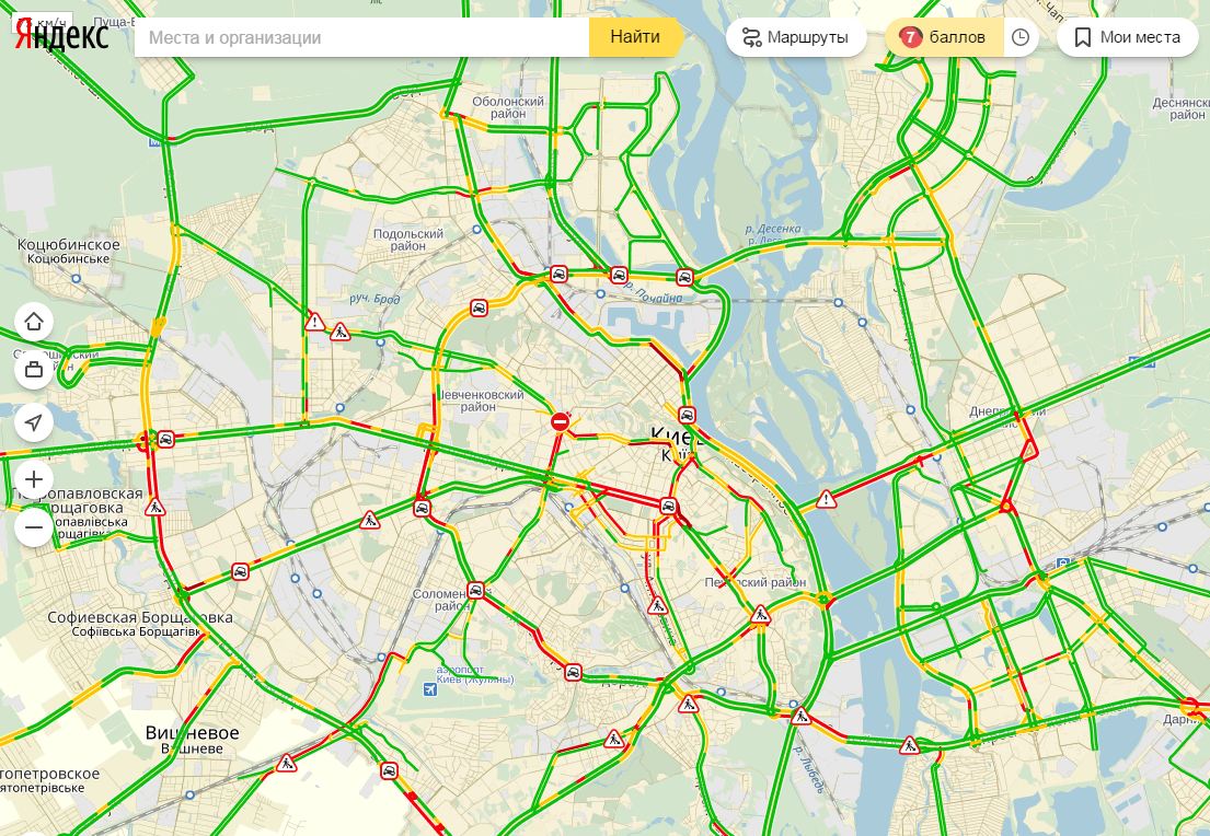 Затори у Києві досягли 7 балів