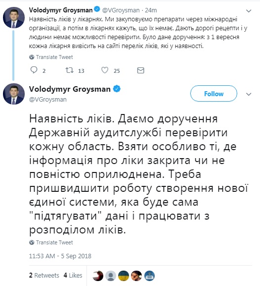 Гройсман доручив Держаудиту перевірити наявність ліків у регіонах