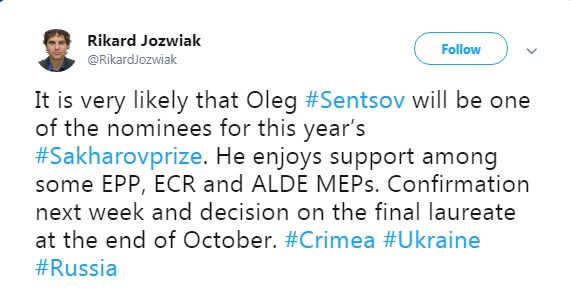 Сенцов стане одним з номінантів на премію Сахарова, - журналіст
