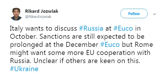 Италия в октябре поднимет вопрос смягчения санкций против РФ