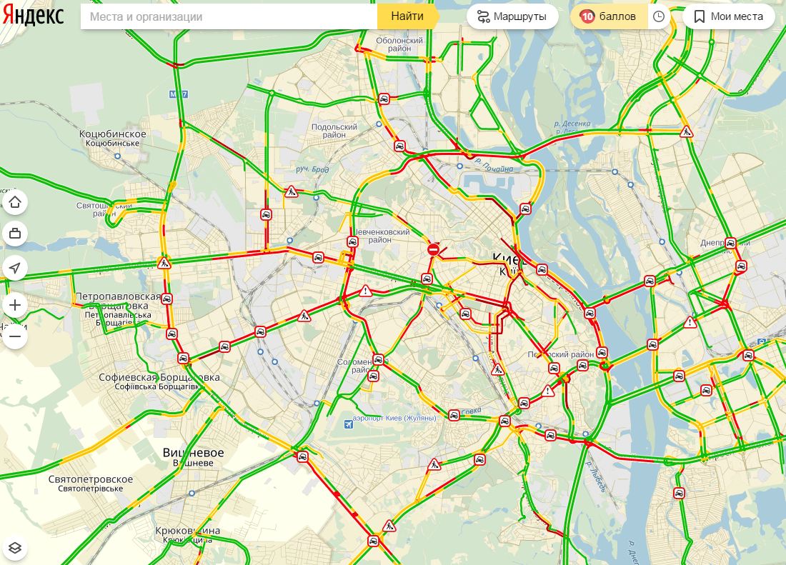Затори у Києві досягли 10 балів
