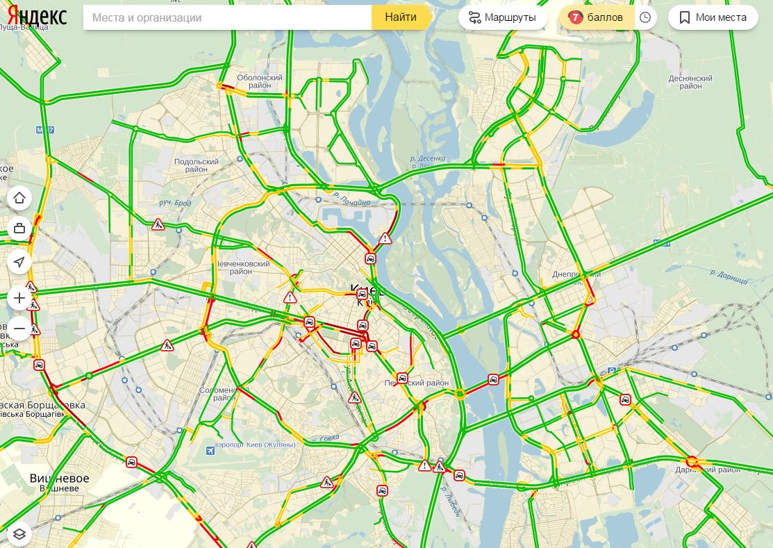 Затори у Києві досягли 7 балів
