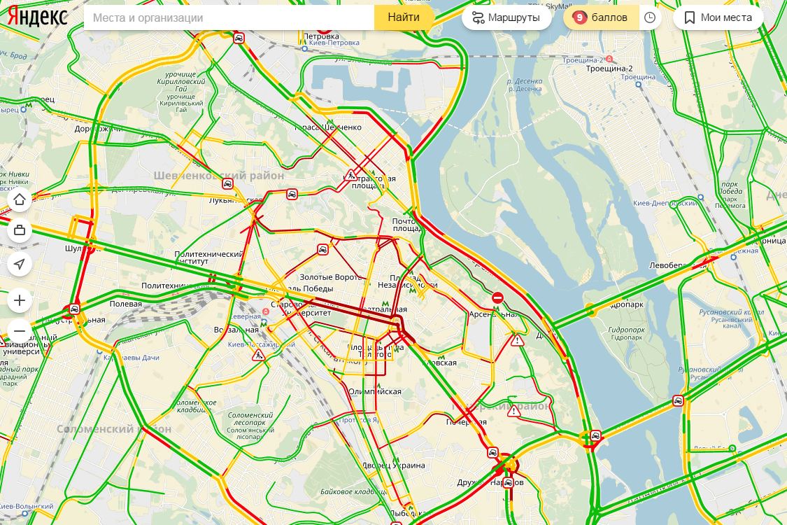 Пробки в Києві сягнули 9 балів