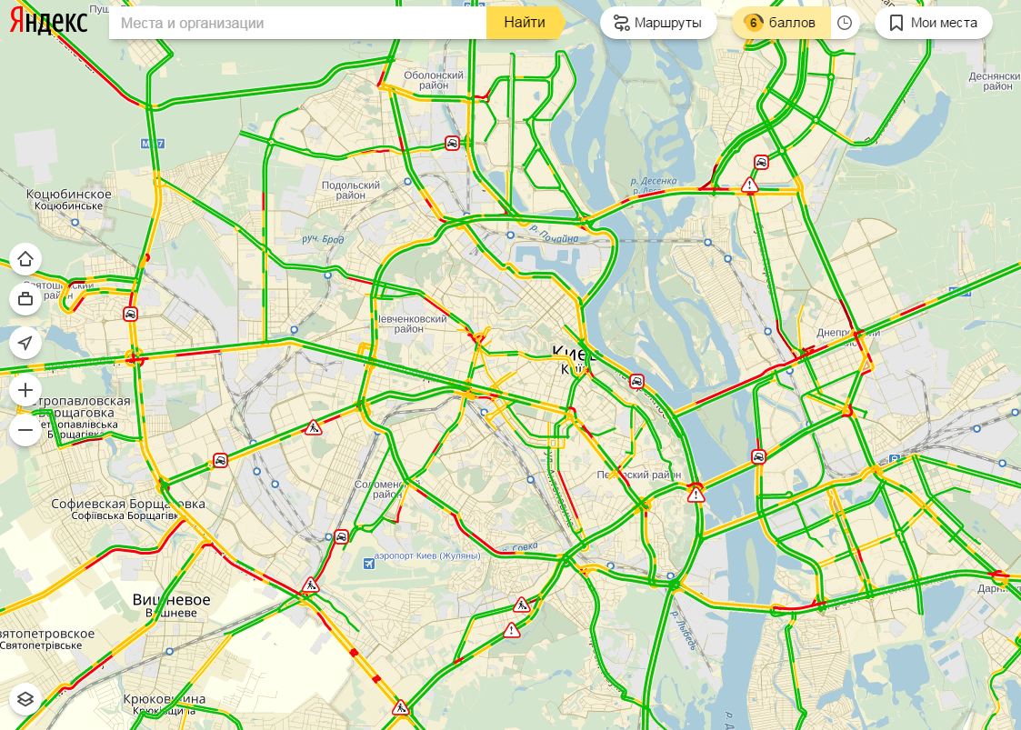 Пробки в Киеве достигли 6 баллов