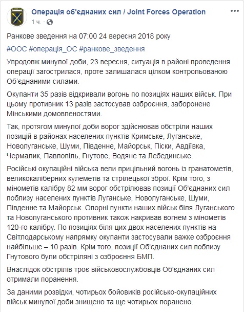 Ситуація на Донбасі загострилася, поранено трьох військових, - штаб