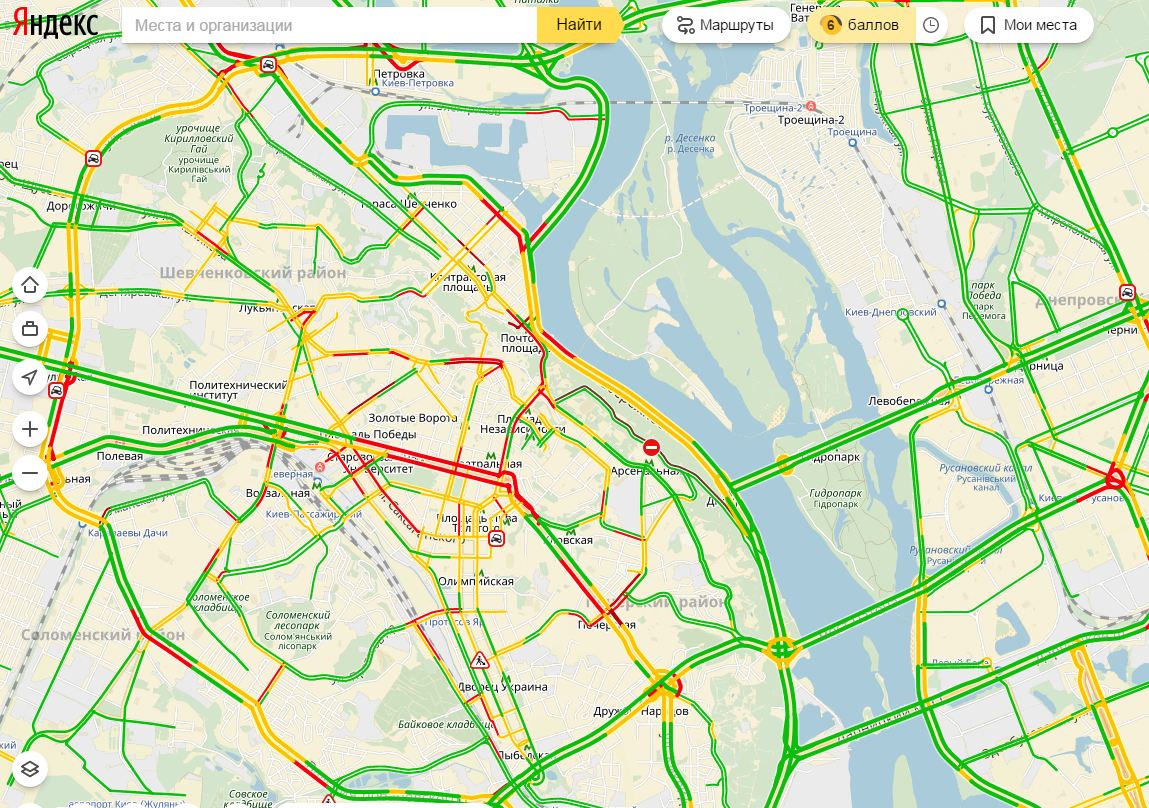 Затори у Києві досягли 6 балів