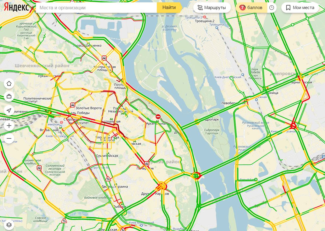 Затори у Києві досягли 7 балів