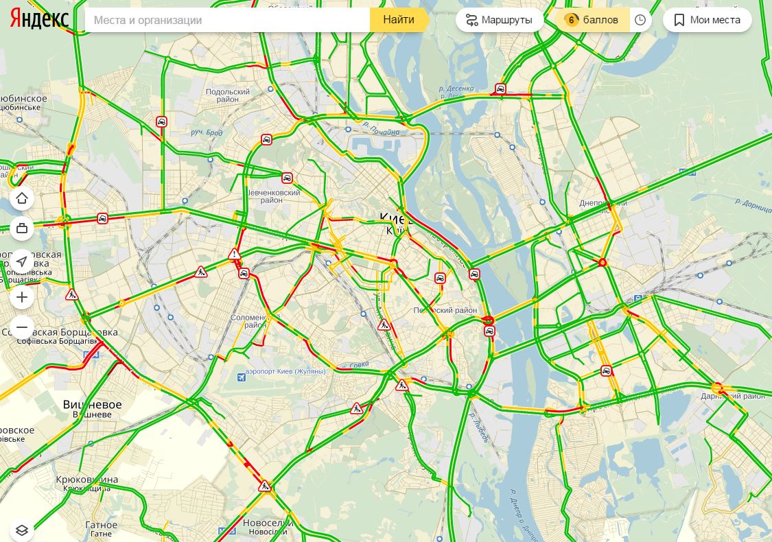 Пробки в Киеве достигли 6 баллов