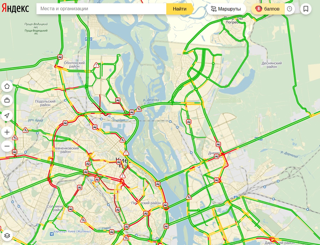 Пробки в Киеве достигли 8 баллов