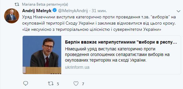 Правительство Германии категорически против "выборов" в ОРДЛО, - посол